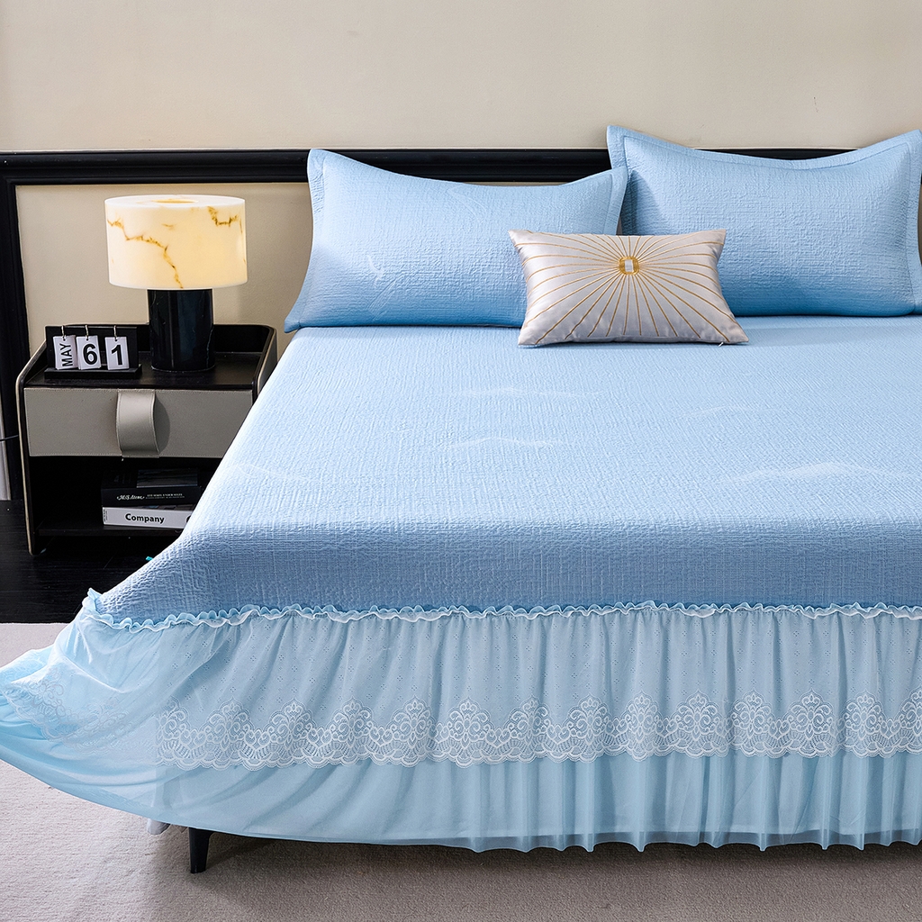 91家纺网 家纺一手货源 找家纺 梵克保罗 2026新款A类凉感豆豆席床单款凉席席子-岚光山色 床单款-岚光山色蓝