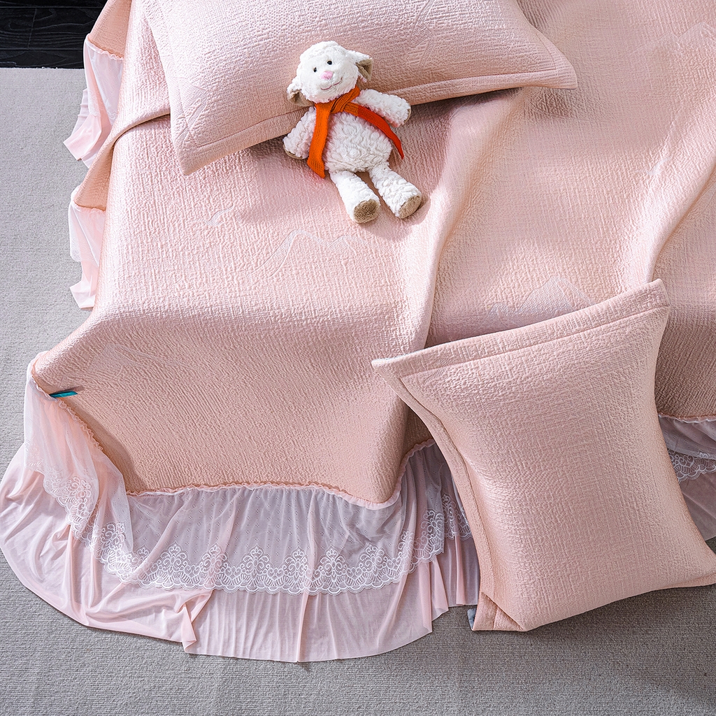 91家纺网 家纺一手货源 找家纺 梵克保罗 2026新款A类凉感豆豆席床单款凉席席子-岚光山色 床单款-岚光山色粉