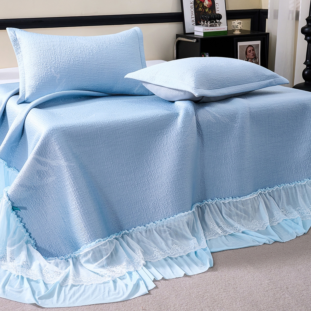 91家纺网 家纺一手货源 找家纺 梵克保罗 2026新款A类凉感豆豆席床单款凉席席子-岚光山色 床单款-岚光山色蓝