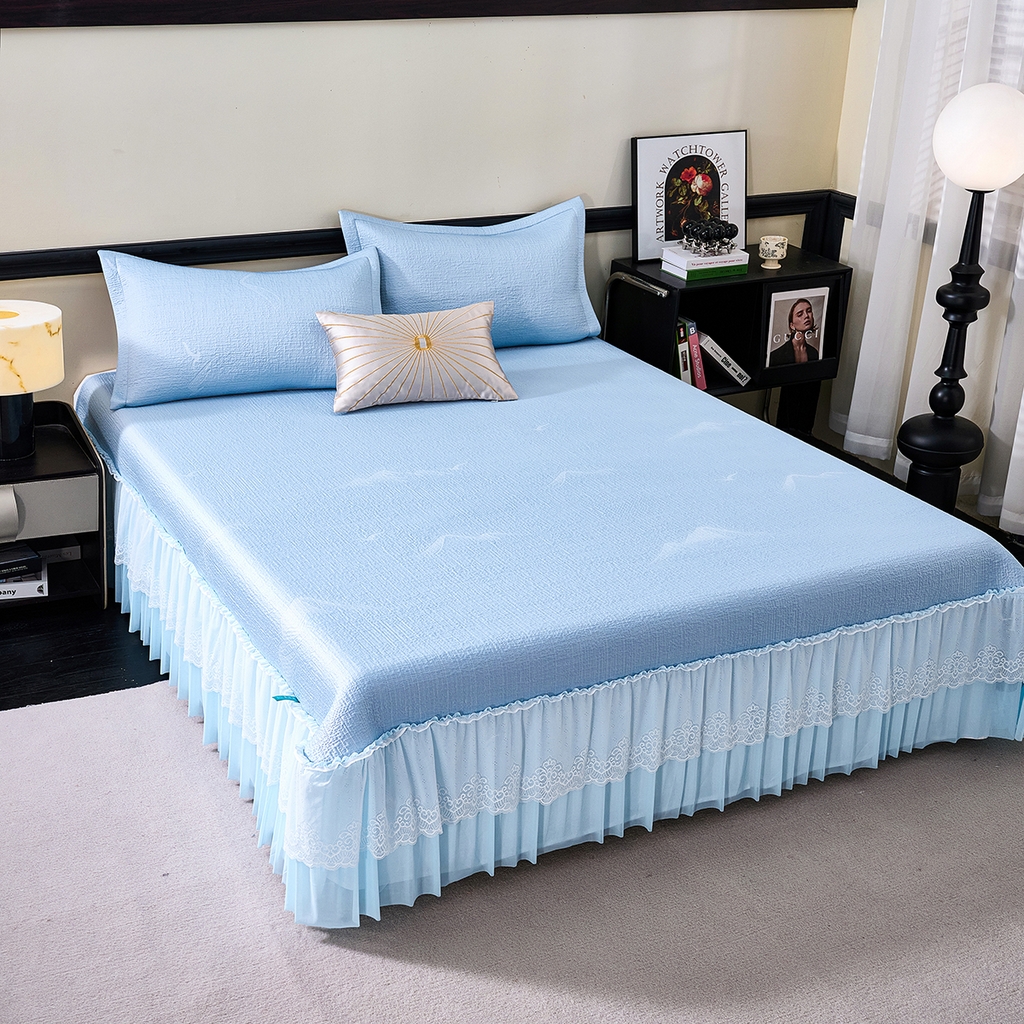 91家纺网 家纺一手货源 找家纺 梵克保罗 2026新款A类凉感豆豆席床单款凉席席子-岚光山色 床单款-岚光山色蓝