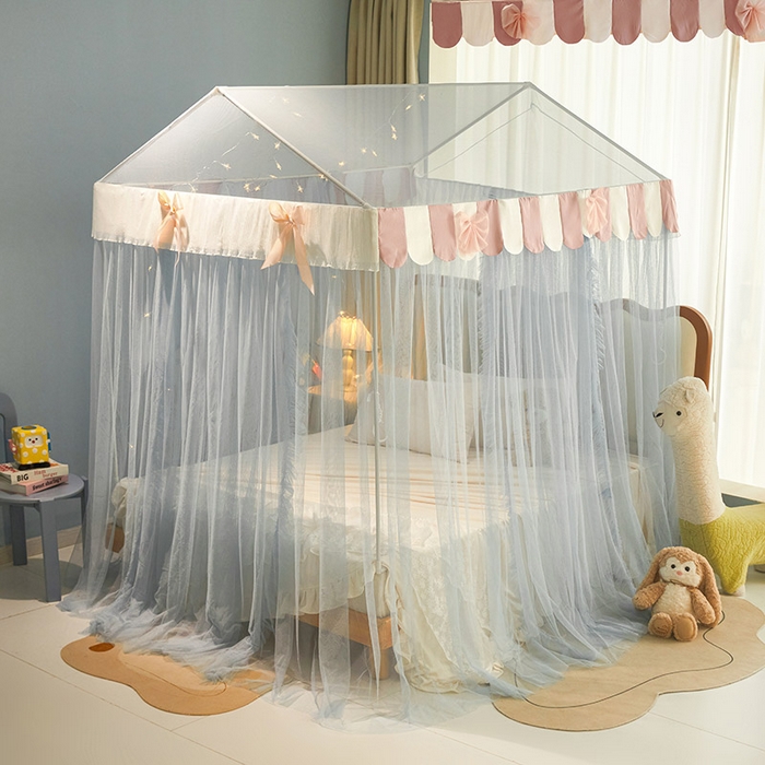 91家纺网 家纺一手货源 找家纺 富莱星蚊帐 2026春夏新款坐床支架落地蚊帐小房子-甜美公主 甜美公主-灰