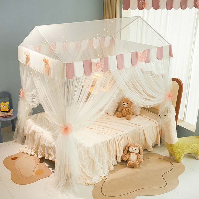 91家纺网 家纺一手货源 找家纺 富莱星蚊帐 2026春夏新款坐床支架落地蚊帐小房子-甜美公主 甜美公主-珍珠白