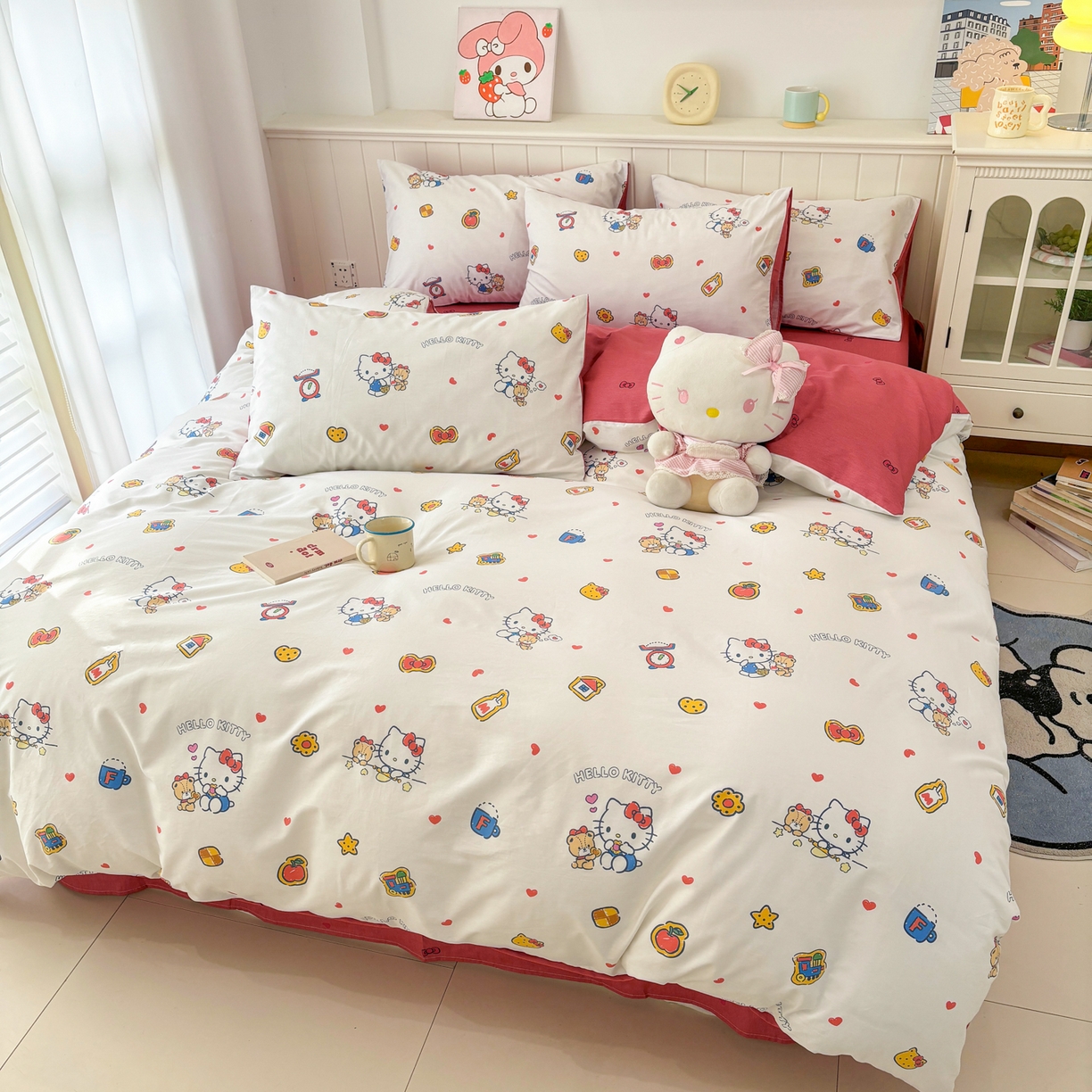 91家纺网 家纺一手货源 找家纺 孩子王家纺 2026新款卡通A类全棉纯棉正版授权小版三丽鸥系列四件套（含防伪码） 多彩kt