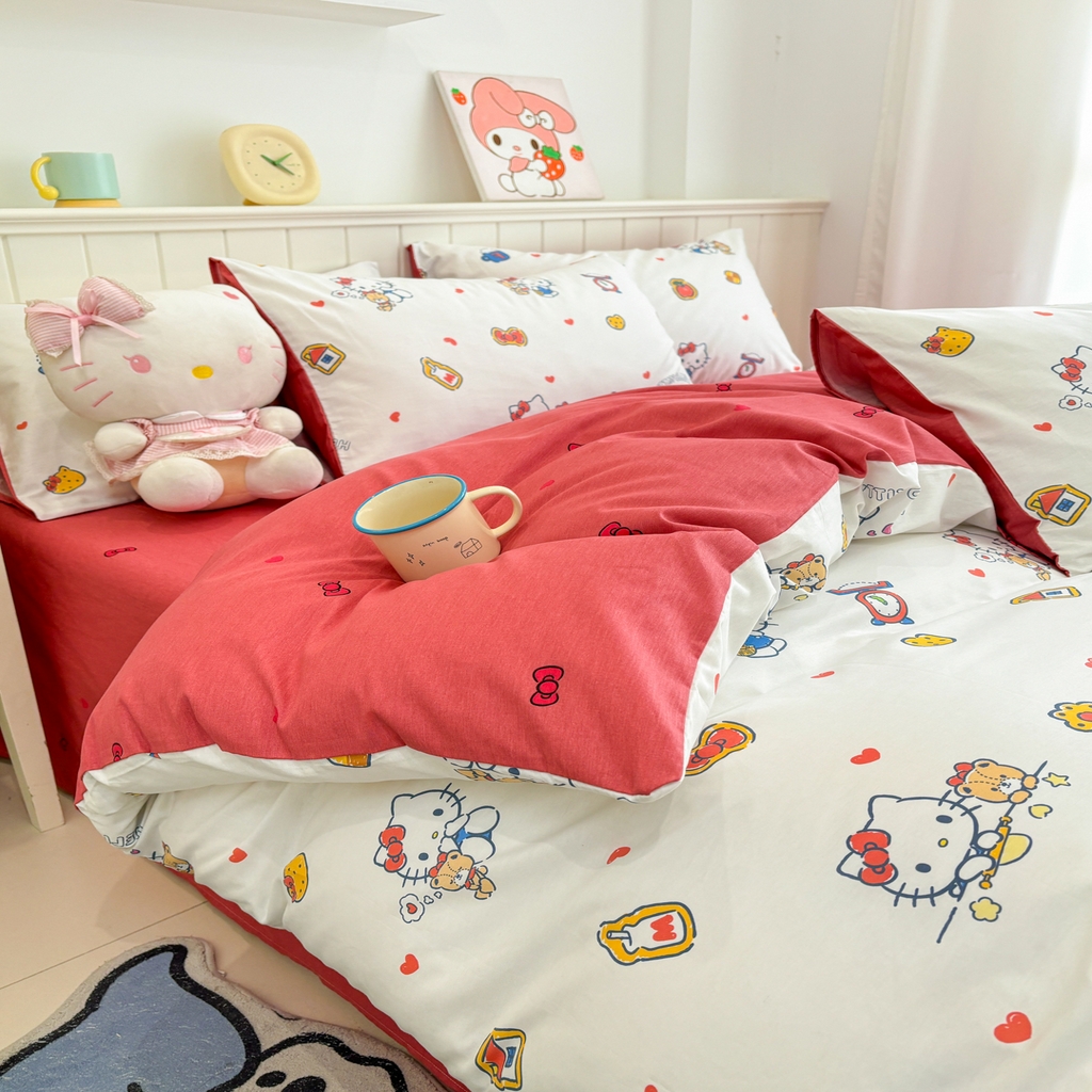 91家纺网 家纺一手货源 找家纺 孩子王家纺 2026新款卡通A类全棉纯棉正版授权小版三丽鸥系列四件套（含防伪码） 多彩kt