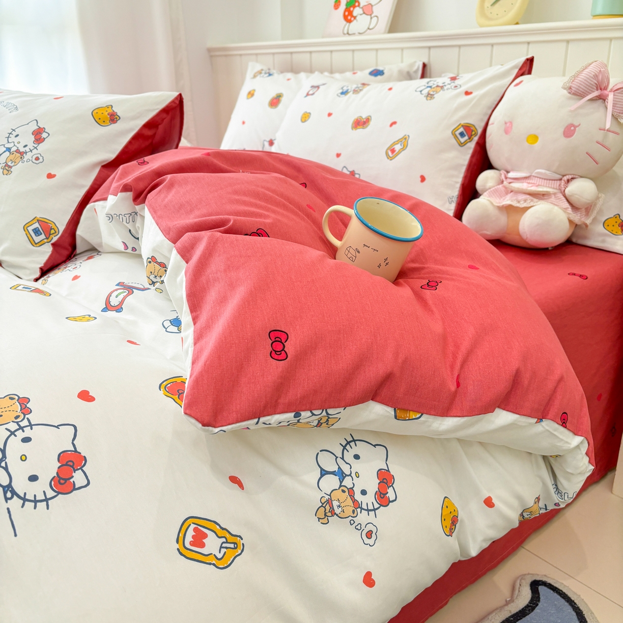 91家纺网 家纺一手货源 找家纺 孩子王家纺 2026新款卡通A类全棉纯棉正版授权小版三丽鸥系列四件套（含防伪码） 多彩kt