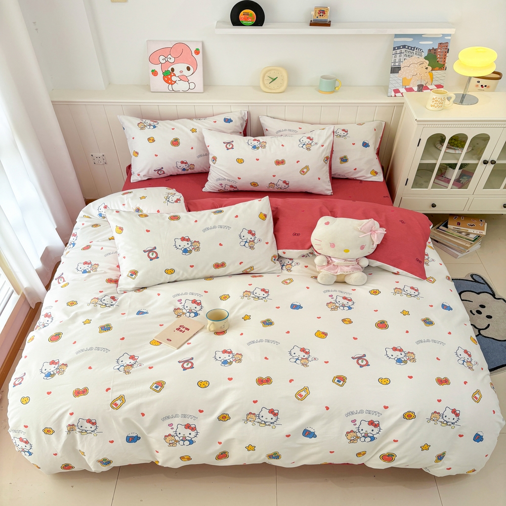 91家纺网 家纺一手货源 找家纺 孩子王家纺 2026新款卡通A类全棉纯棉正版授权小版三丽鸥系列四件套（含防伪码） 多彩kt