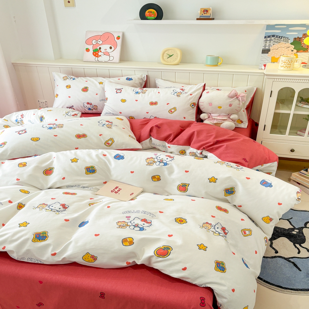 91家纺网 家纺一手货源 找家纺 孩子王家纺 2026新款卡通A类全棉纯棉正版授权小版三丽鸥系列四件套（含防伪码） 多彩kt