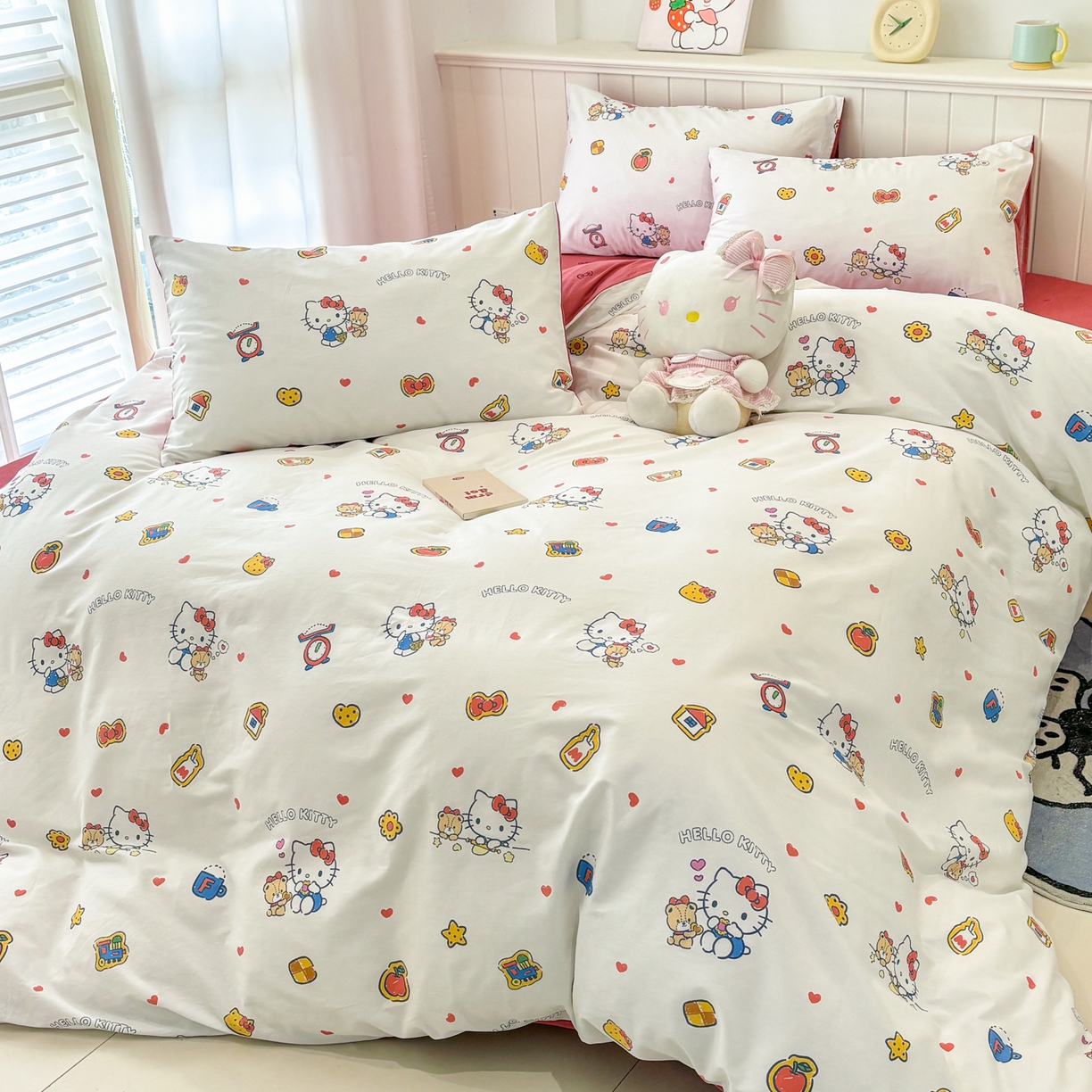 91家纺网 家纺一手货源 找家纺 孩子王家纺 2026新款卡通A类全棉纯棉正版授权小版三丽鸥系列四件套（含防伪码） 多彩kt