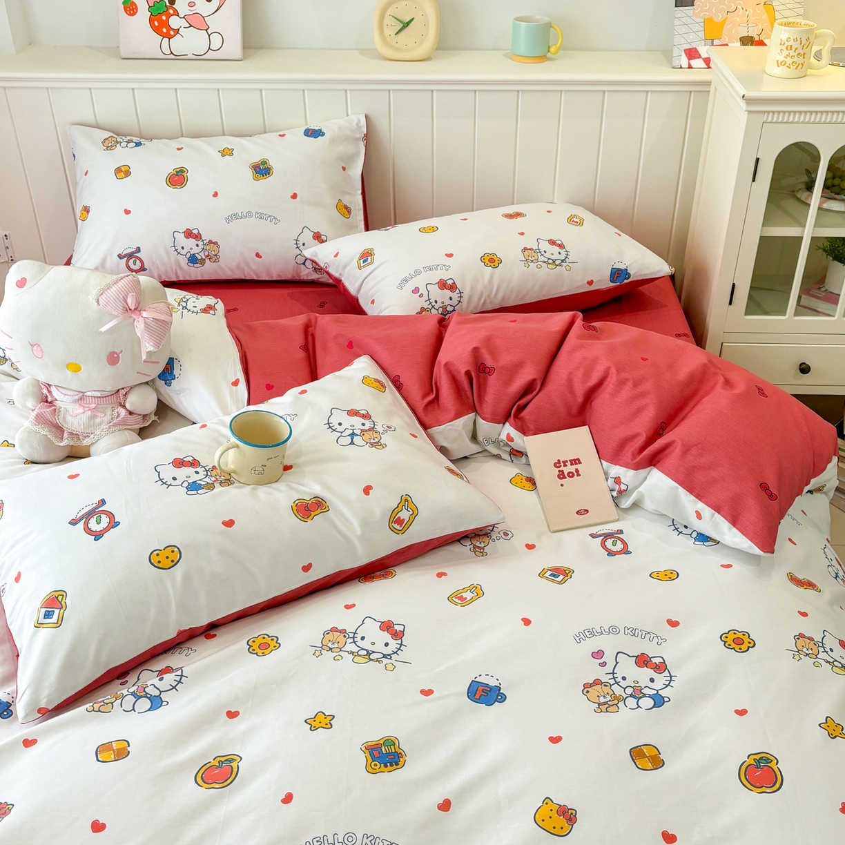 91家纺网 家纺一手货源 找家纺 孩子王家纺 2026新款卡通A类全棉纯棉正版授权小版三丽鸥系列四件套（含防伪码） 多彩kt