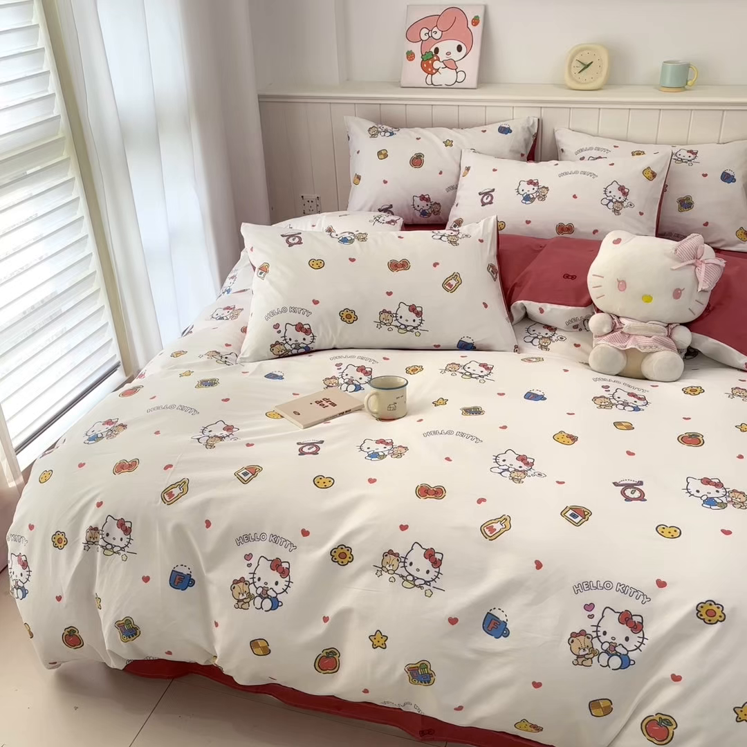 91家纺网 家纺一手货源 找家纺 孩子王家纺 2026新款卡通A类全棉纯棉正版授权小版三丽鸥系列四件套（含防伪码） 多彩kt