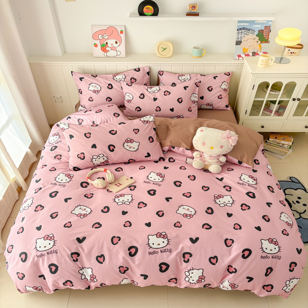 91家纺网 家纺一手货源 找家纺 孩子王家纺 2026新款卡通A类全棉纯棉正版授权小版三丽鸥系列四件套（含防伪码） 粉豹kt甜心