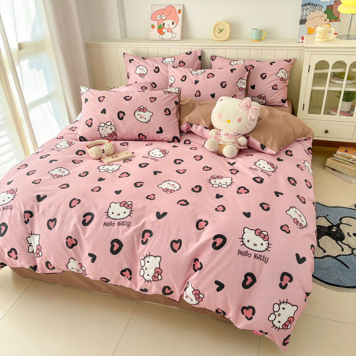 91家纺网 家纺一手货源 找家纺 孩子王家纺 2026新款卡通A类全棉纯棉正版授权小版三丽鸥系列四件套（含防伪码） 粉豹kt甜心