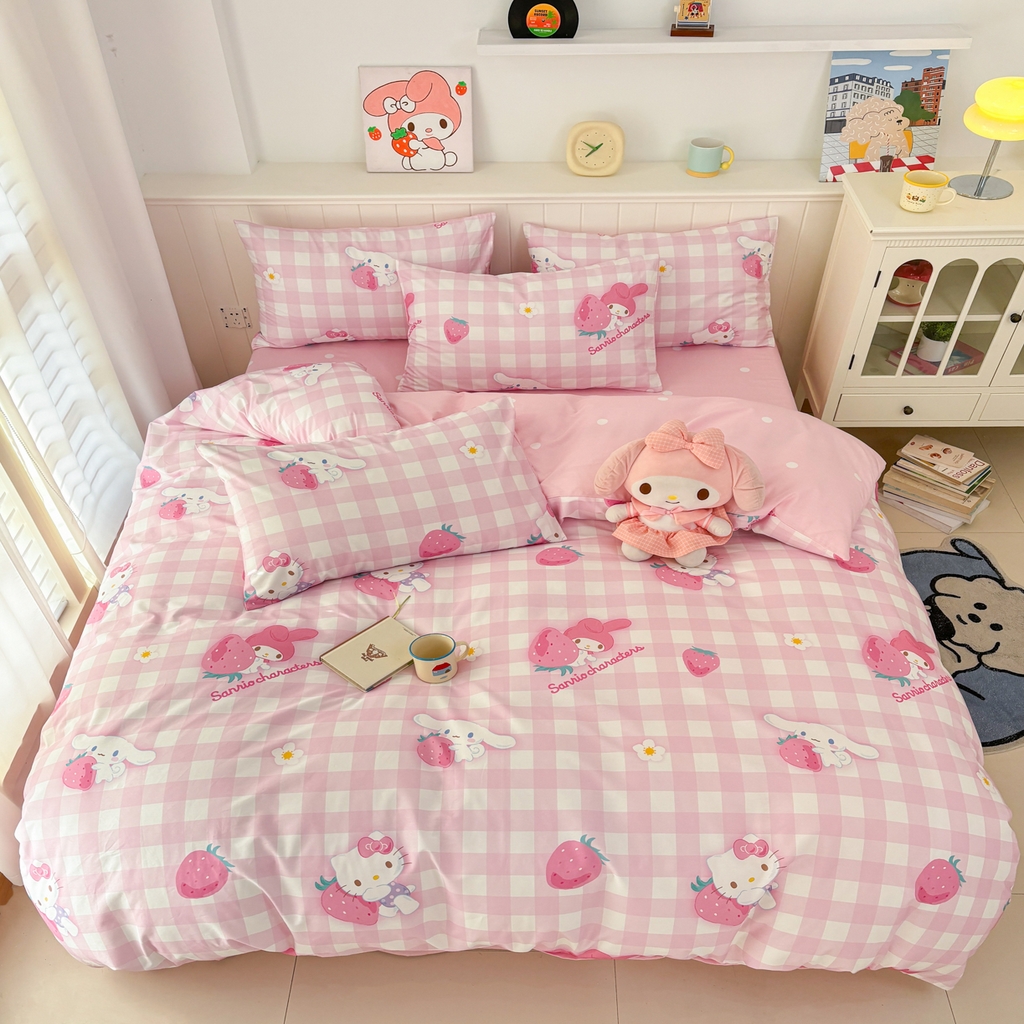 91家纺网 家纺一手货源 找家纺 孩子王家纺 2026新款卡通A类全棉纯棉正版授权小版三丽鸥系列四件套（含防伪码） 奶芙美乐蒂