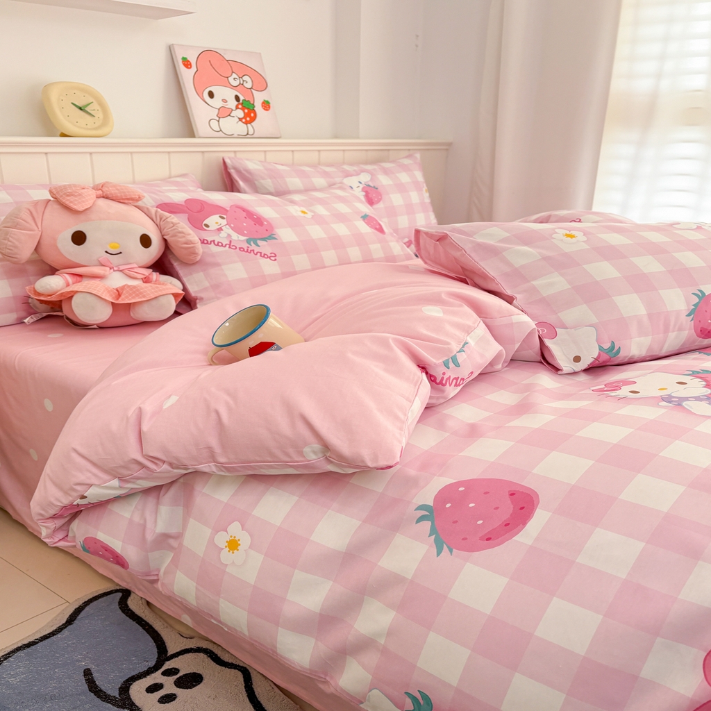 91家纺网 家纺一手货源 找家纺 孩子王家纺 2026新款卡通A类全棉纯棉正版授权小版三丽鸥系列四件套（含防伪码） 奶芙美乐蒂