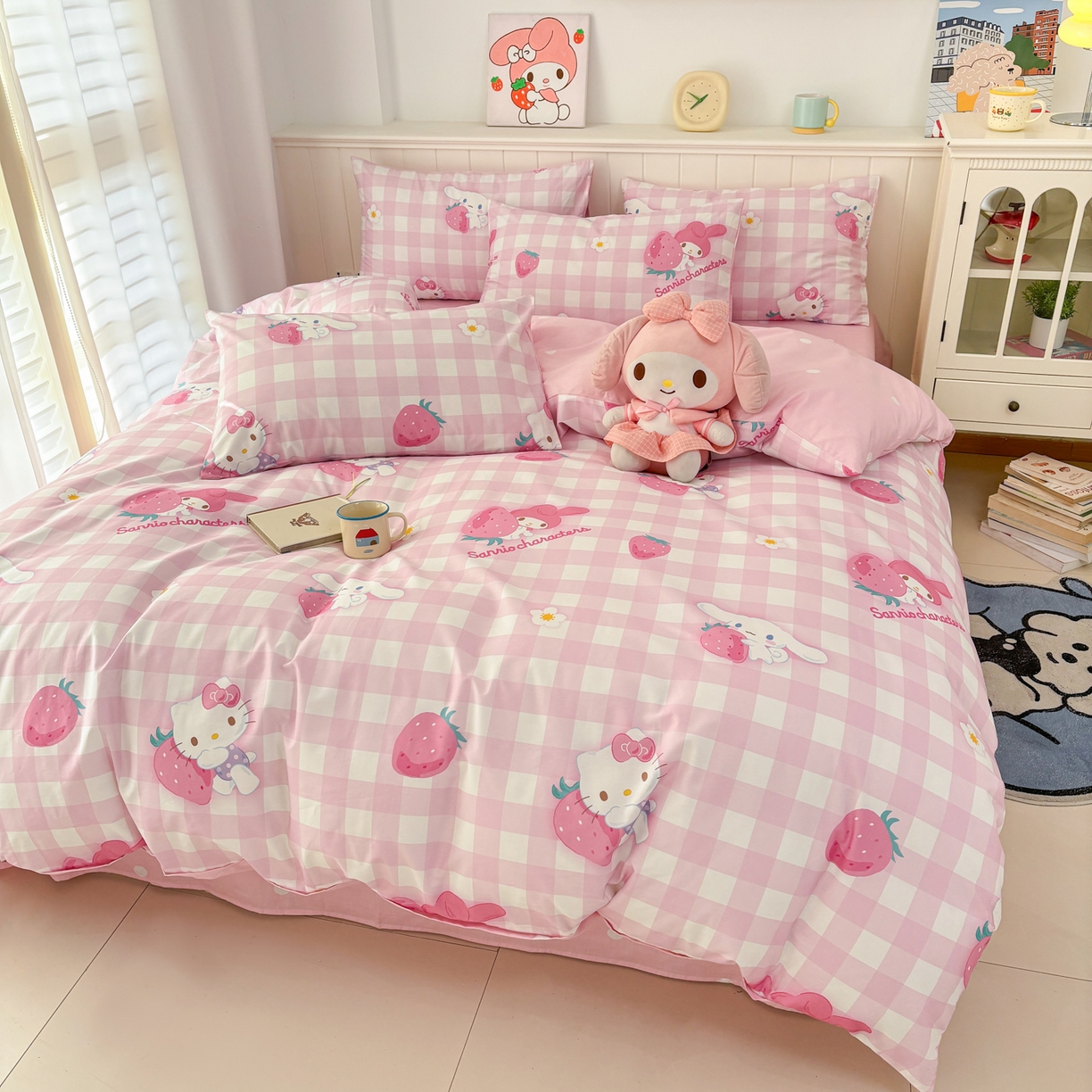 91家纺网 家纺一手货源 找家纺 孩子王家纺 2026新款卡通A类全棉纯棉正版授权小版三丽鸥系列四件套（含防伪码） 奶芙美乐蒂