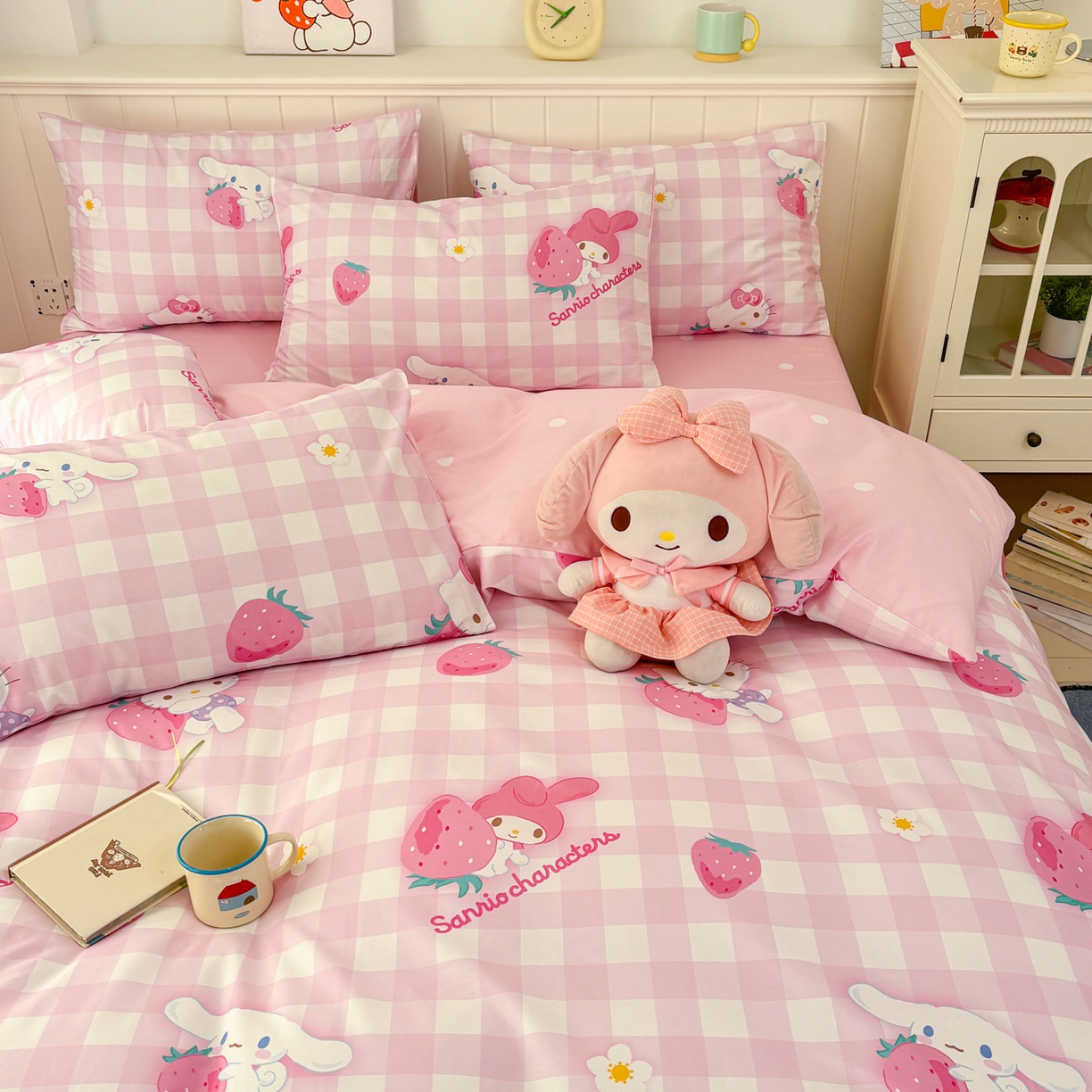 91家纺网 家纺一手货源 找家纺 孩子王家纺 2026新款卡通A类全棉纯棉正版授权小版三丽鸥系列四件套（含防伪码） 奶芙美乐蒂