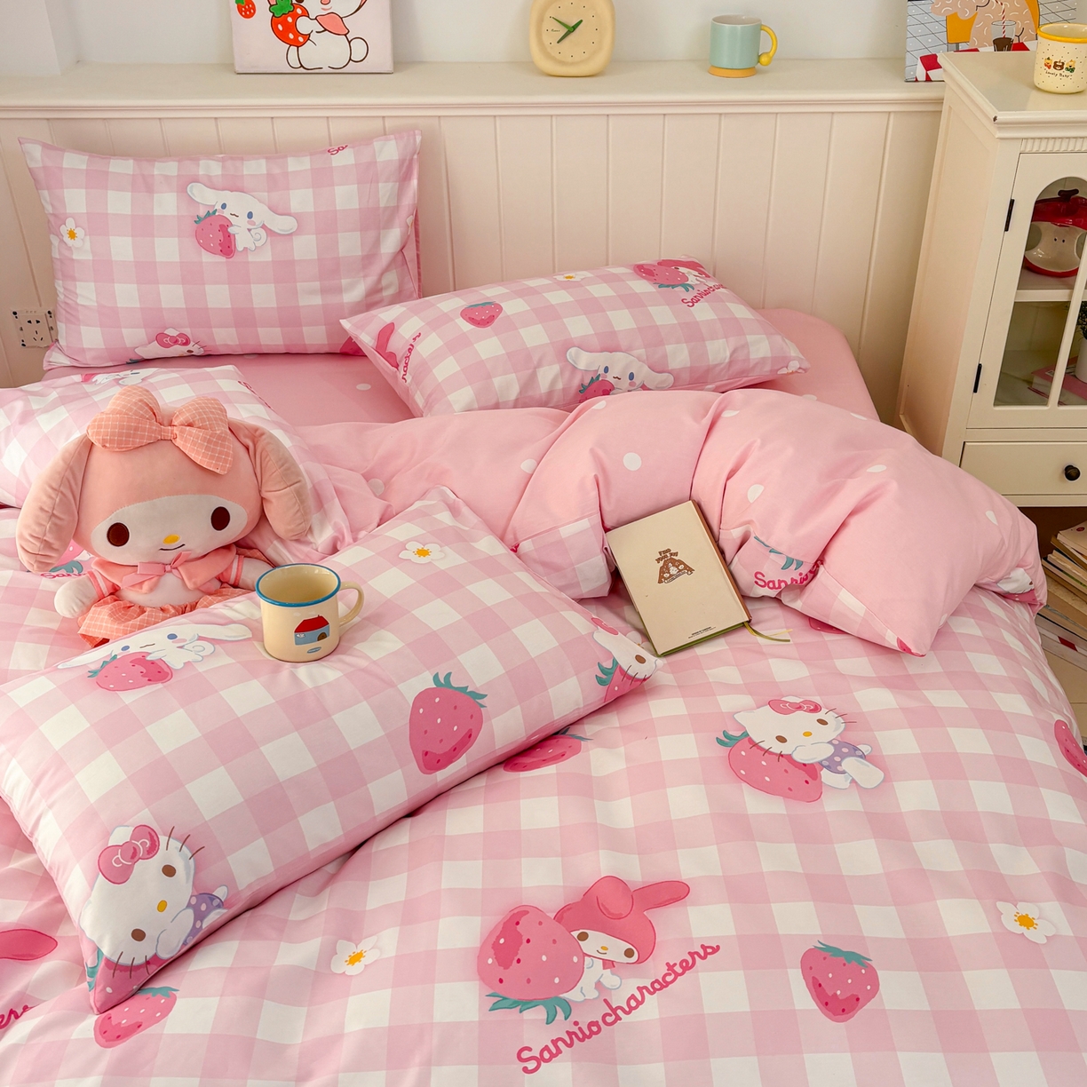 91家纺网 家纺一手货源 找家纺 孩子王家纺 2026新款卡通A类全棉纯棉正版授权小版三丽鸥系列四件套（含防伪码） 奶芙美乐蒂