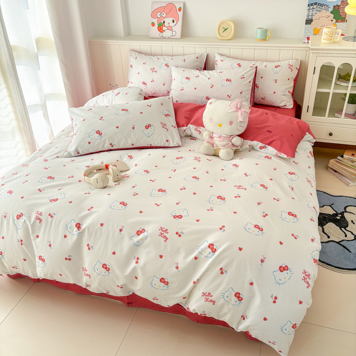 91家纺网 家纺一手货源 找家纺 孩子王家纺 2026新款卡通A类全棉纯棉正版授权小版三丽鸥系列四件套（含防伪码）你好凯蒂