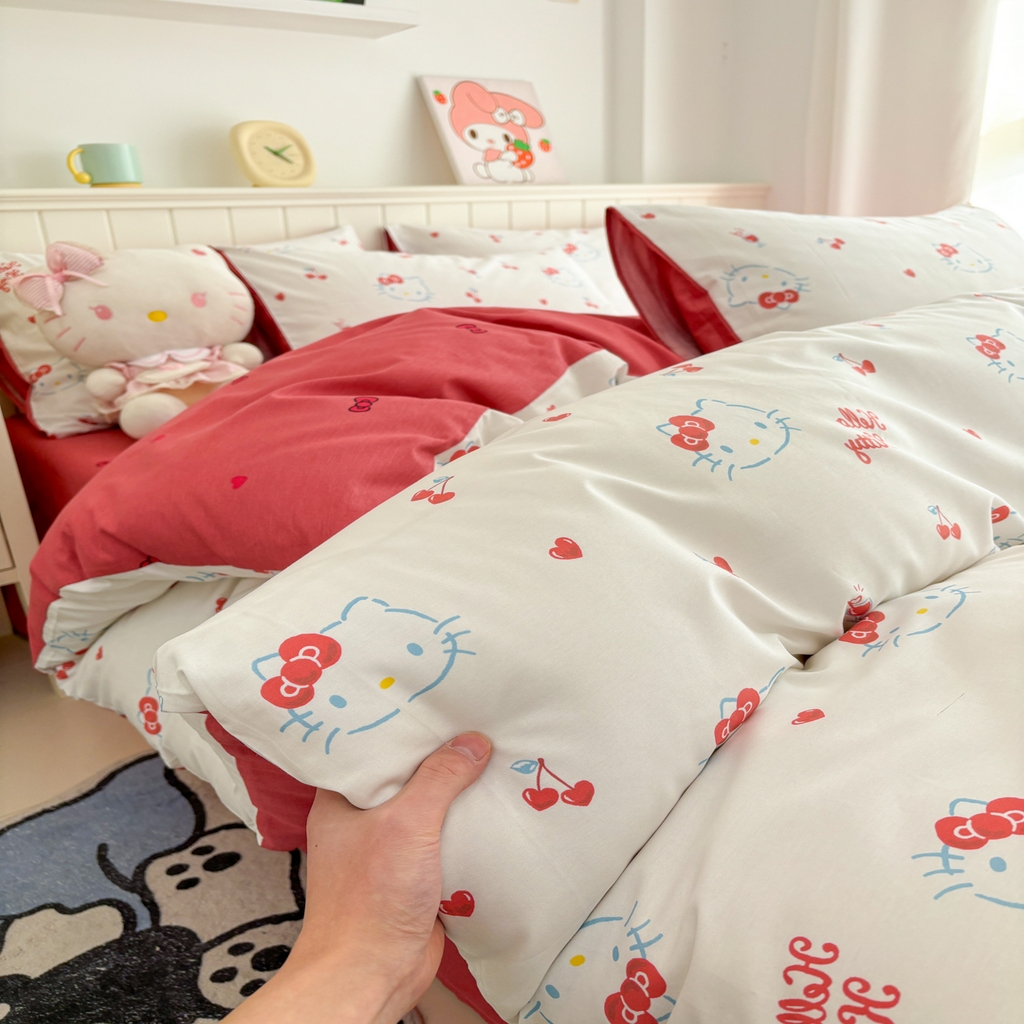 91家纺网 家纺一手货源 找家纺 孩子王家纺 2026新款卡通A类全棉纯棉正版授权小版三丽鸥系列四件套（含防伪码）你好凯蒂
