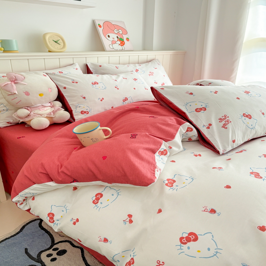 91家纺网 家纺一手货源 找家纺 孩子王家纺 2026新款卡通A类全棉纯棉正版授权小版三丽鸥系列四件套（含防伪码）你好凯蒂
