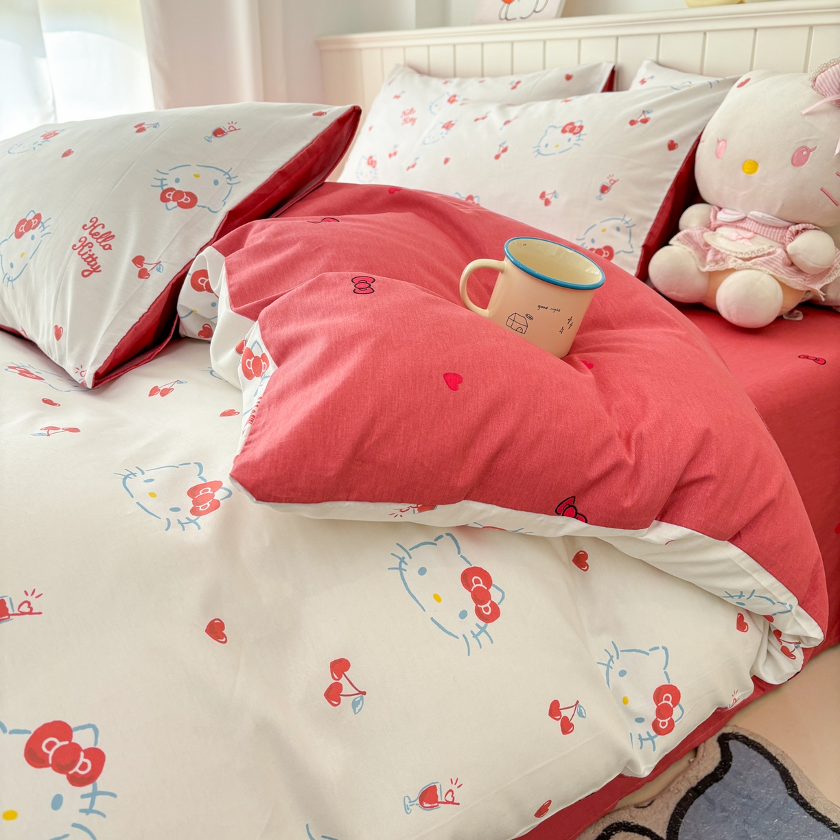 91家纺网 家纺一手货源 找家纺 孩子王家纺 2026新款卡通A类全棉纯棉正版授权小版三丽鸥系列四件套（含防伪码）你好凯蒂