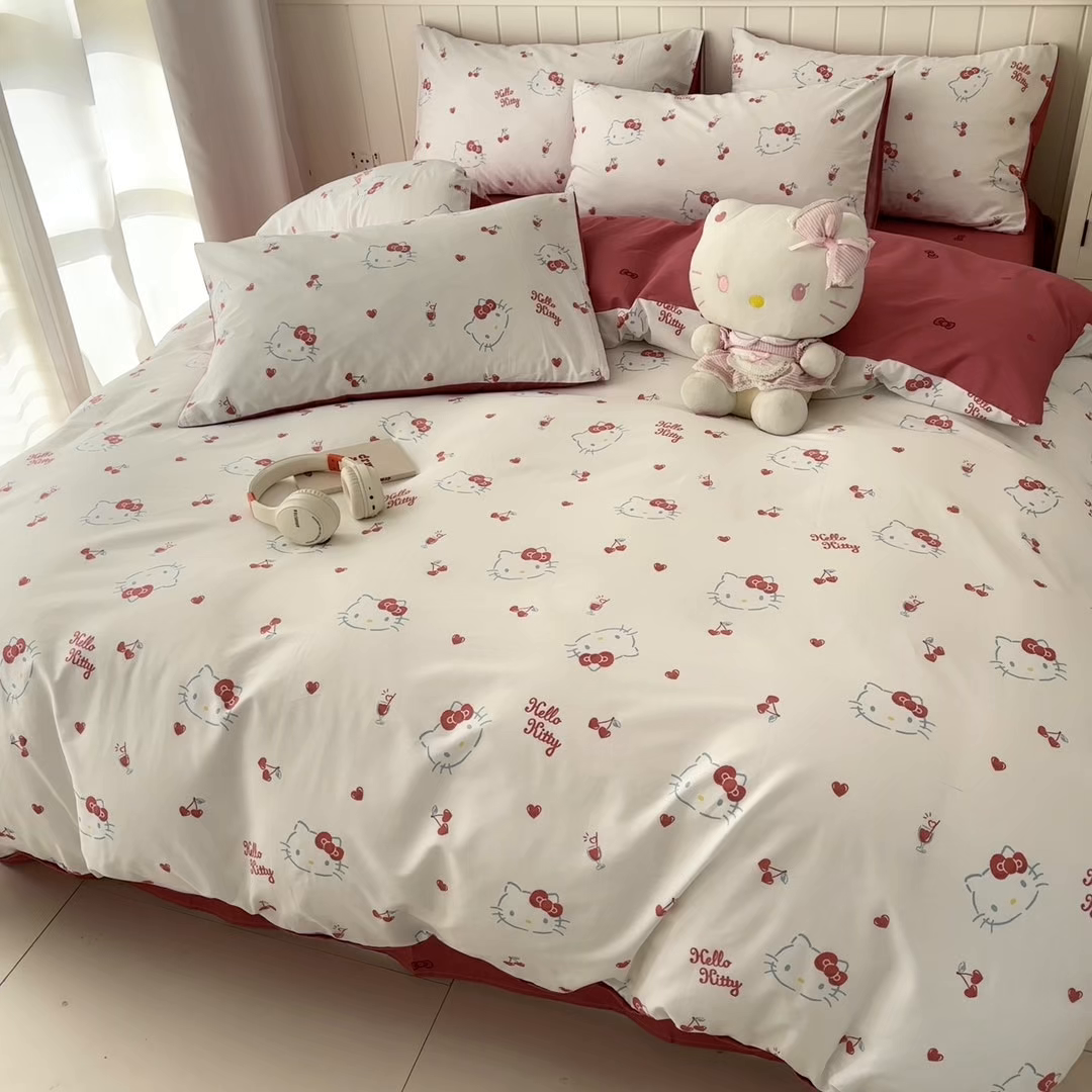 91家纺网 家纺一手货源 找家纺 孩子王家纺 2026新款卡通A类全棉纯棉正版授权小版三丽鸥系列四件套（含防伪码）你好凯蒂