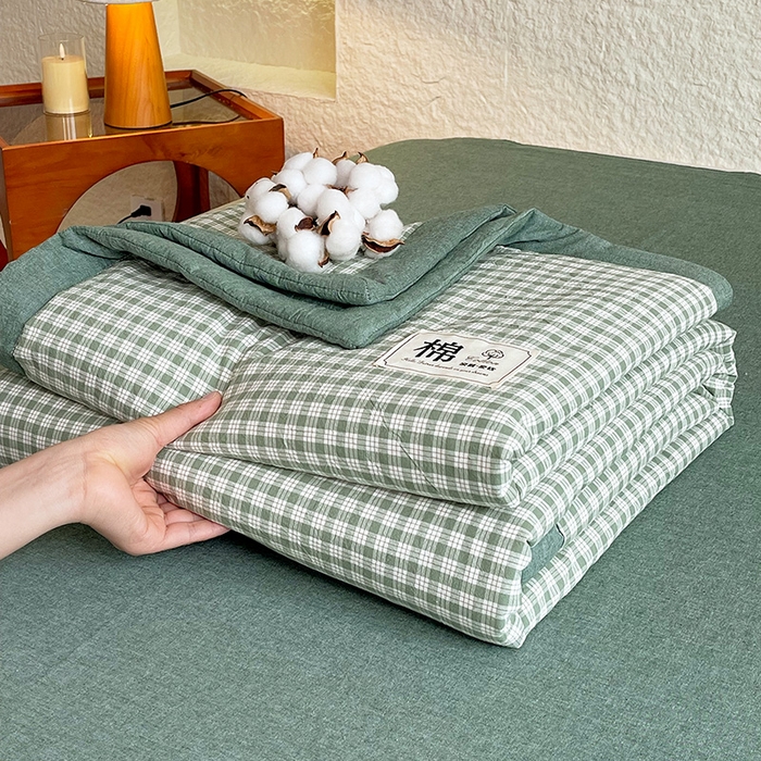 宝士康家纺 2026新款10A抗菌水洗棉新疆棉花被绗缝款 单夏被/夏被四件套 棉花被-绿小格