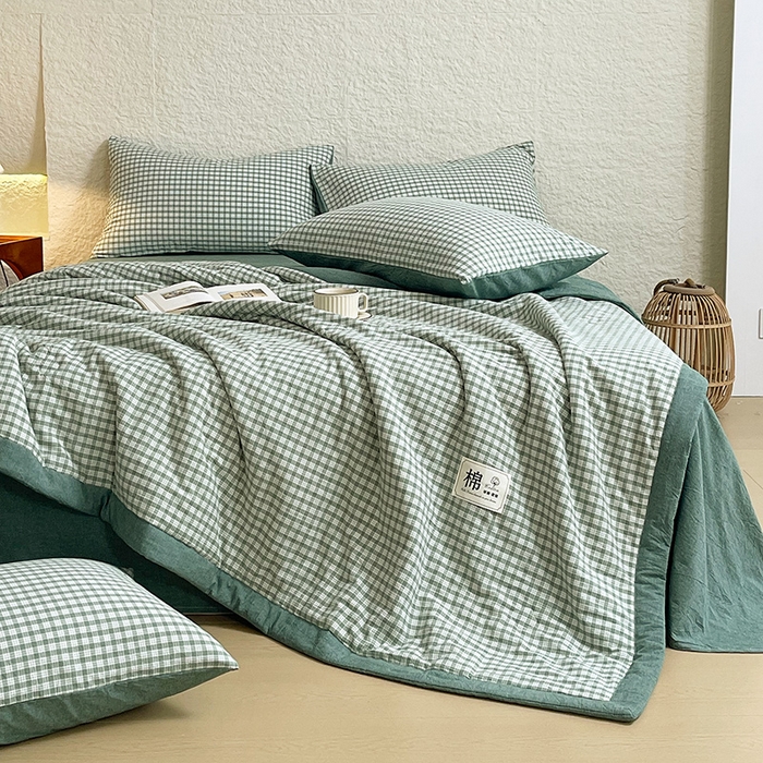 91家纺网 家纺一手货源 找家纺 宝士康家纺 2026新款10A抗菌水洗棉新疆棉花被绗缝款 单夏被/夏被四件套 棉花被-绿小格