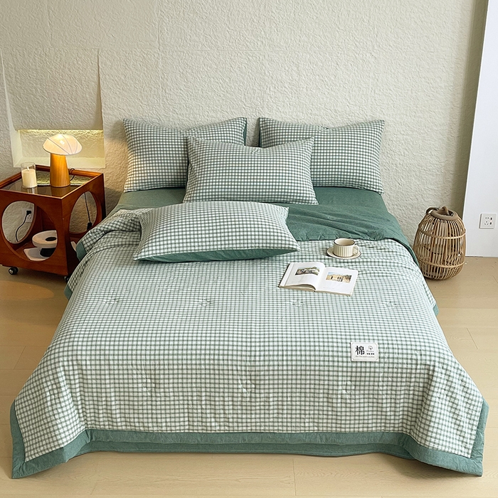 91家纺网 家纺一手货源 找家纺 宝士康家纺 2026新款10A抗菌水洗棉新疆棉花被绗缝款 单夏被/夏被四件套 棉花被-绿小格