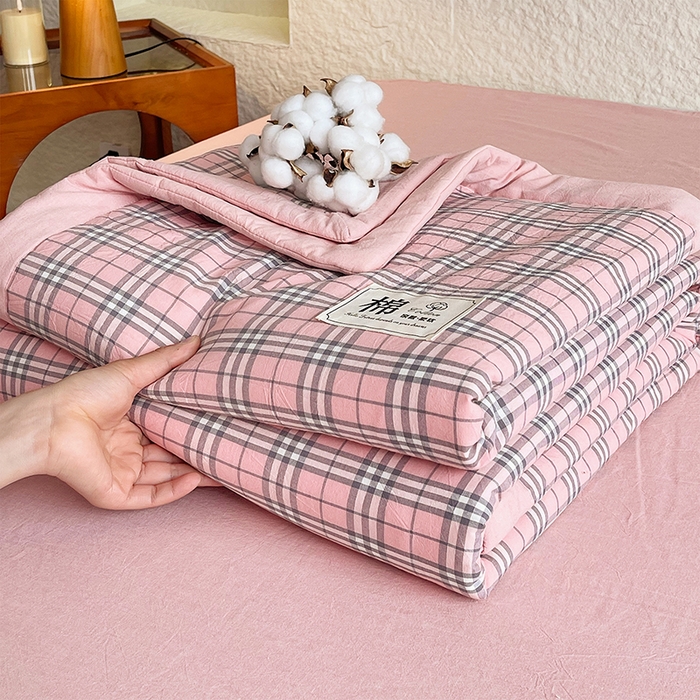 宝士康家纺 2026新款10A抗菌水洗棉新疆棉花被绗缝款 单夏被/夏被四件套 棉花被-英伦粉