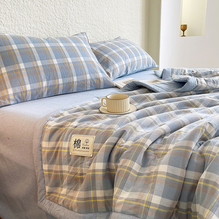 91家纺网 家纺一手货源 找家纺 宝士康家纺 2026新款10A抗菌水洗棉新疆棉花被绗缝款 单夏被/夏被四件套 棉花被-简兮蓝