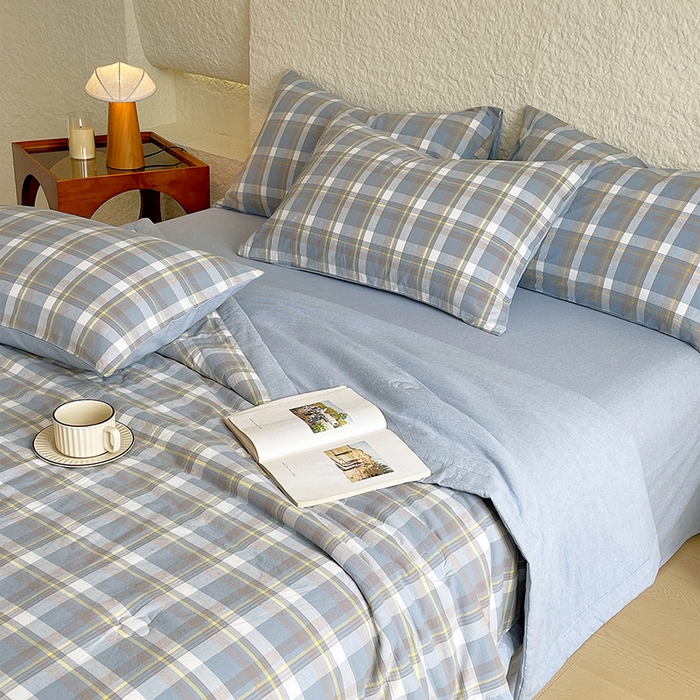 91家纺网 家纺一手货源 找家纺 宝士康家纺 2026新款10A抗菌水洗棉新疆棉花被绗缝款 单夏被/夏被四件套 棉花被-简兮蓝