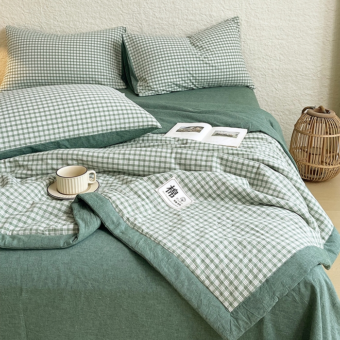 91家纺网 家纺一手货源 找家纺 宝士康家纺 2026新款10A抗菌水洗棉新疆棉花被绗缝款 单夏被/夏被四件套 棉花被-绿小格