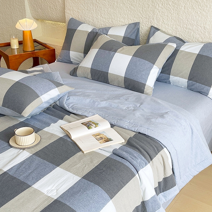 91家纺网 家纺一手货源 找家纺 宝士康家纺 2026新款10A抗菌水洗棉新疆棉花被绗缝款 单夏被/夏被四件套 棉花被-深蓝大格