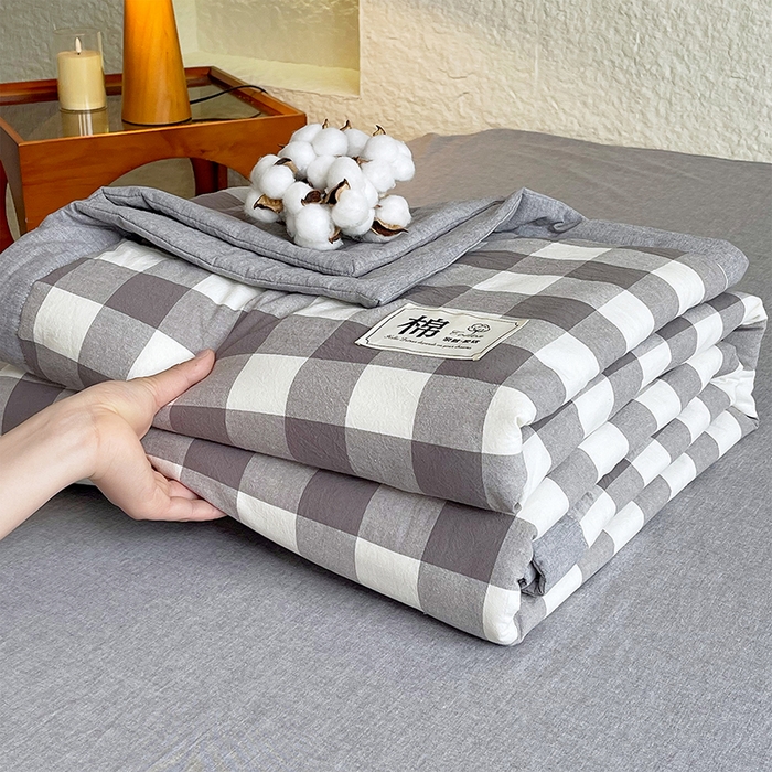 宝士康家纺 2026新款10A抗菌水洗棉新疆棉花被绗缝款 单夏被/夏被四件套 棉花被-灰白中格