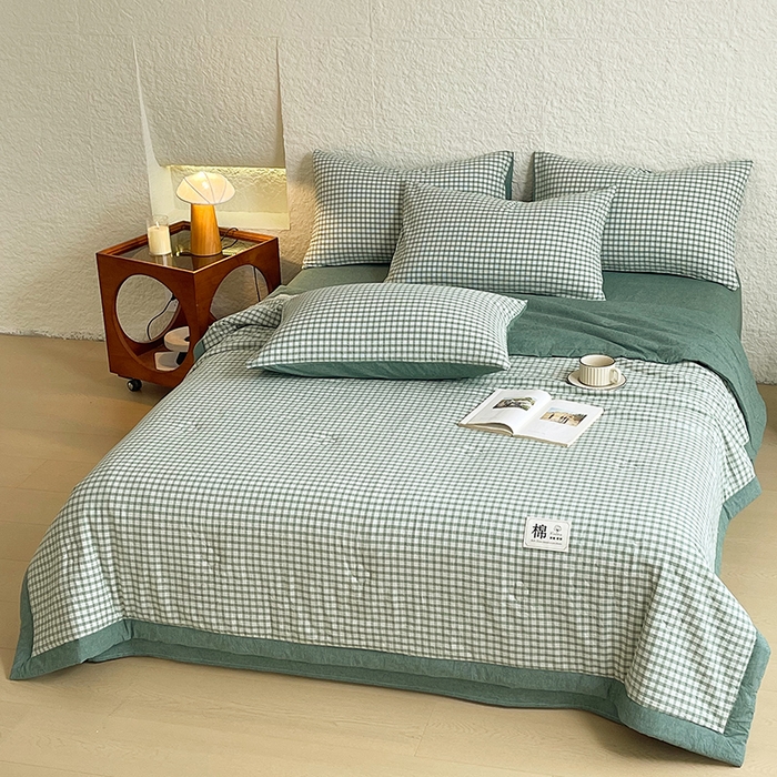 91家纺网 家纺一手货源 找家纺 宝士康家纺 2026新款10A抗菌水洗棉新疆棉花被绗缝款 单夏被/夏被四件套 棉花被-绿小格