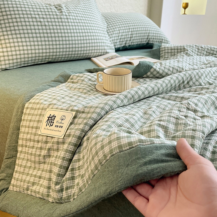 91家纺网 家纺一手货源 找家纺 宝士康家纺 2026新款10A抗菌水洗棉新疆棉花被绗缝款 单夏被/夏被四件套 棉花被-绿小格