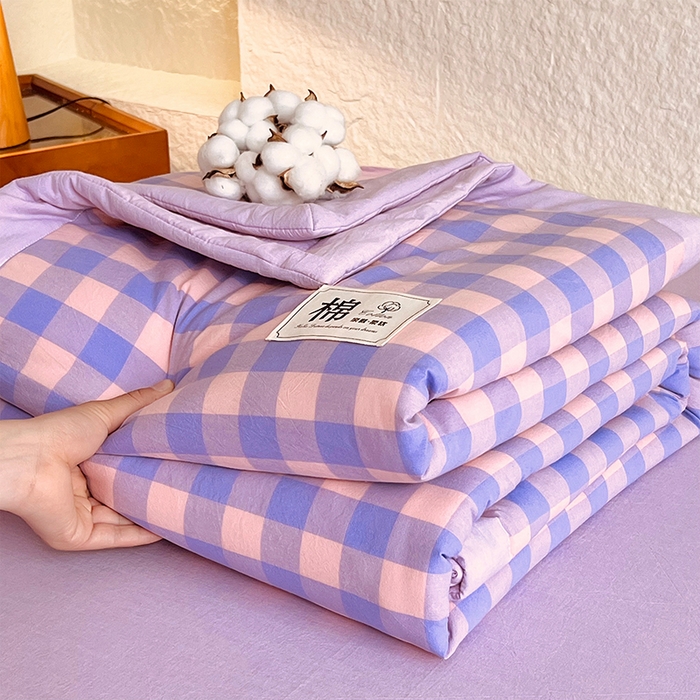 宝士康家纺 2026新款10A抗菌水洗棉新疆棉花被绗缝款 单夏被/夏被四件套 棉花被-紫粉中格