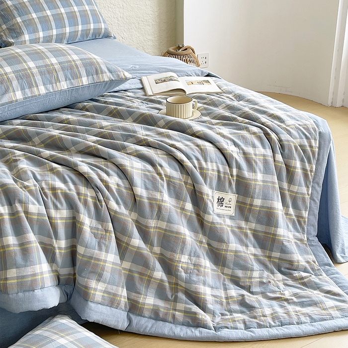 91家纺网 家纺一手货源 找家纺 宝士康家纺 2026新款10A抗菌水洗棉新疆棉花被绗缝款 单夏被/夏被四件套 棉花被-简兮蓝