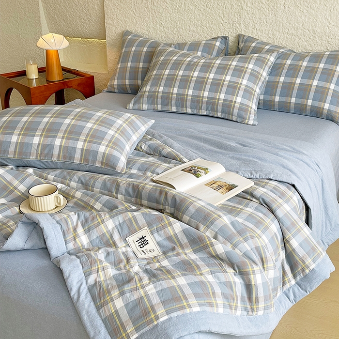 91家纺网 家纺一手货源 找家纺 宝士康家纺 2026新款10A抗菌水洗棉新疆棉花被绗缝款 单夏被/夏被四件套 棉花被-简兮蓝