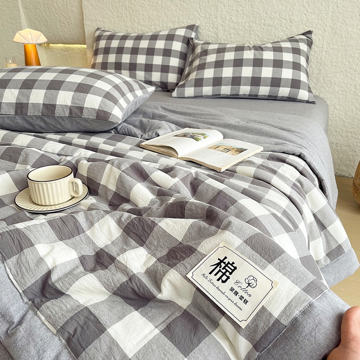 91家纺网 家纺一手货源 找家纺 宝士康家纺 2026新款10A抗菌水洗棉新疆棉花被绗缝款 单夏被/夏被四件套 棉花被-灰白中格