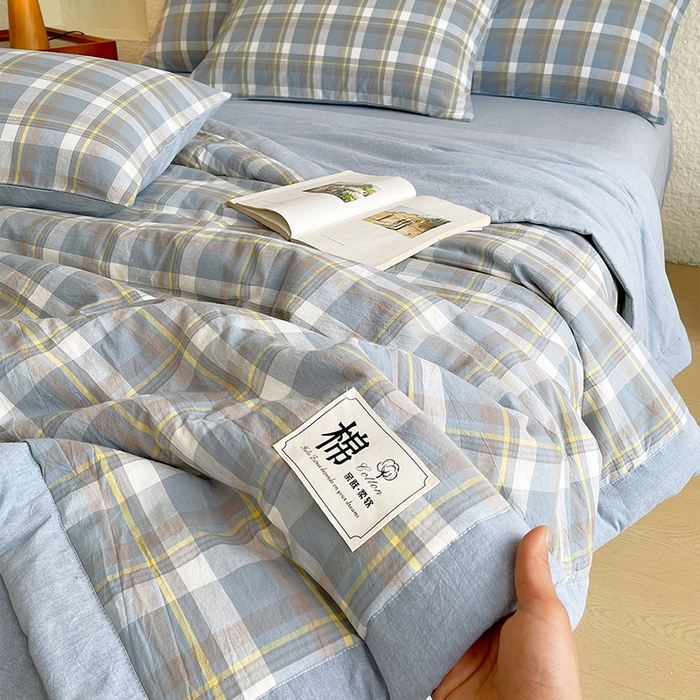 91家纺网 家纺一手货源 找家纺 宝士康家纺 2026新款10A抗菌水洗棉新疆棉花被绗缝款 单夏被/夏被四件套 棉花被-简兮蓝