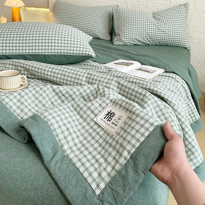 91家纺网 家纺一手货源 找家纺 宝士康家纺 2026新款10A抗菌水洗棉新疆棉花被绗缝款 单夏被/夏被四件套 棉花被-绿小格
