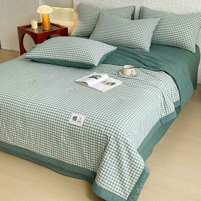 91家纺网 家纺一手货源 找家纺 宝士康家纺 2026新款10A抗菌水洗棉新疆棉花被绗缝款 单夏被/夏被四件套 棉花被-绿小格