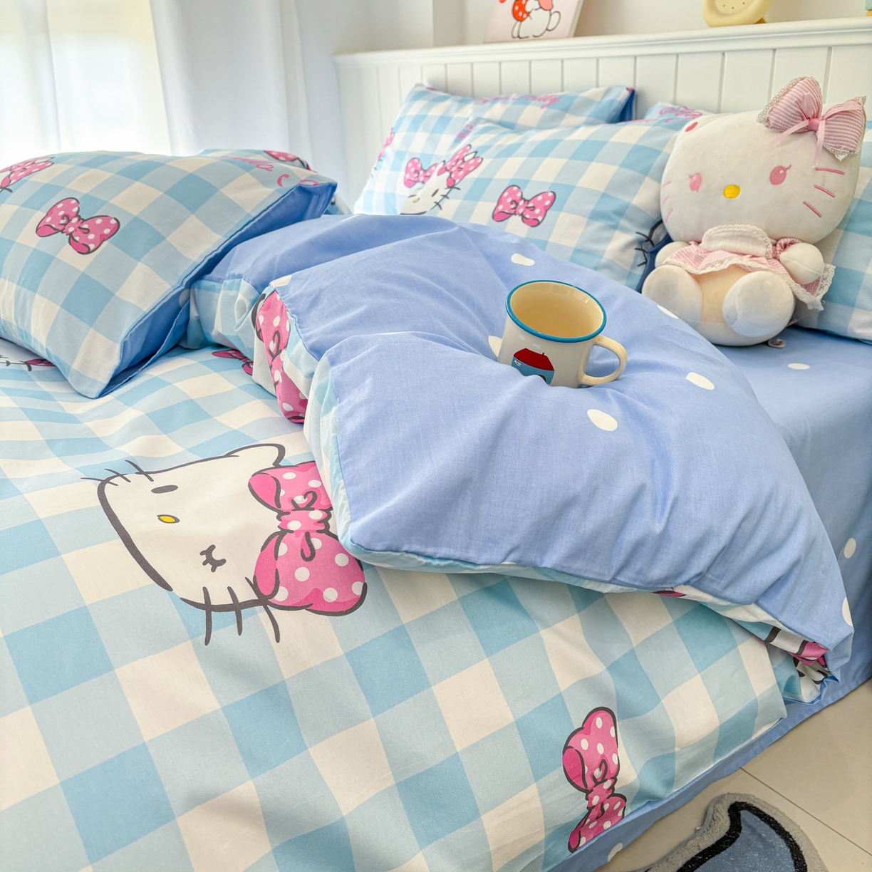 91家纺网 家纺一手货源 找家纺 孩子王家纺 2026新款卡通A类全棉纯棉正版授权小版三丽鸥系列四件套（含防伪码）甜美kt