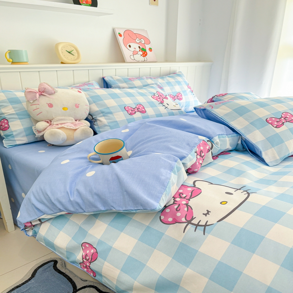 91家纺网 家纺一手货源 找家纺 孩子王家纺 2026新款卡通A类全棉纯棉正版授权小版三丽鸥系列四件套（含防伪码）甜美kt