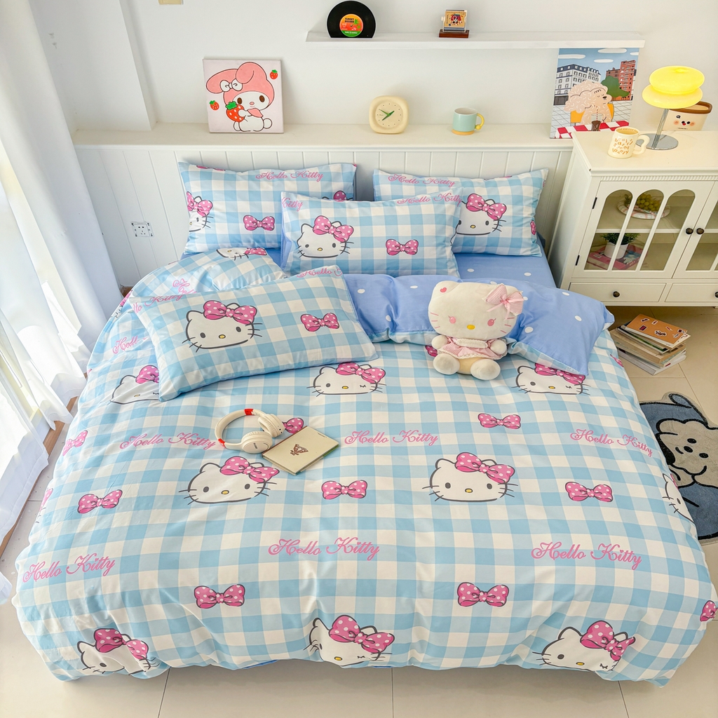 91家纺网 家纺一手货源 找家纺 孩子王家纺 2026新款卡通A类全棉纯棉正版授权小版三丽鸥系列四件套（含防伪码）甜美kt