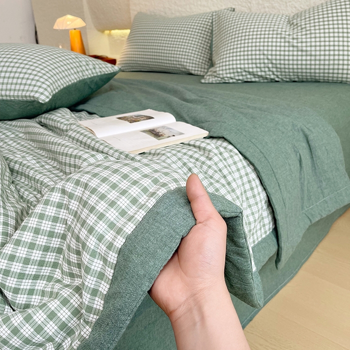 91家纺网 家纺一手货源 找家纺 宝士康家纺 2026新款10A抗菌水洗棉新疆棉花被绗缝款 单夏被/夏被四件套 棉花被-绿小格