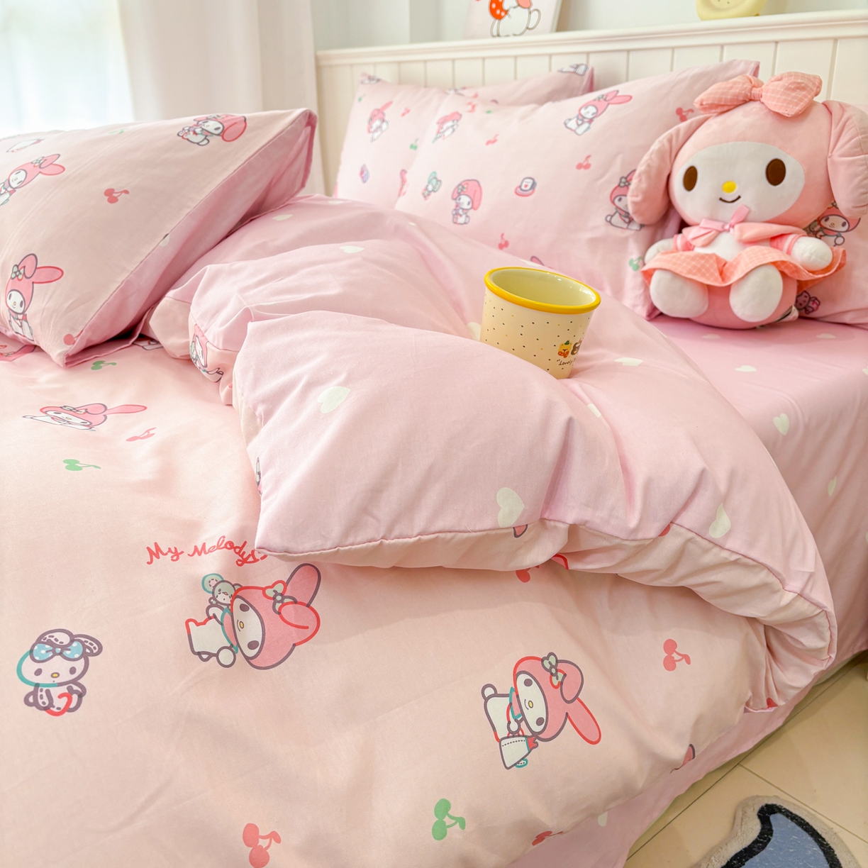 91家纺网 家纺一手货源 找家纺 孩子王家纺 2026新款卡通A类全棉纯棉正版授权小版三丽鸥系列四件套（含防伪码）软糖美乐蒂