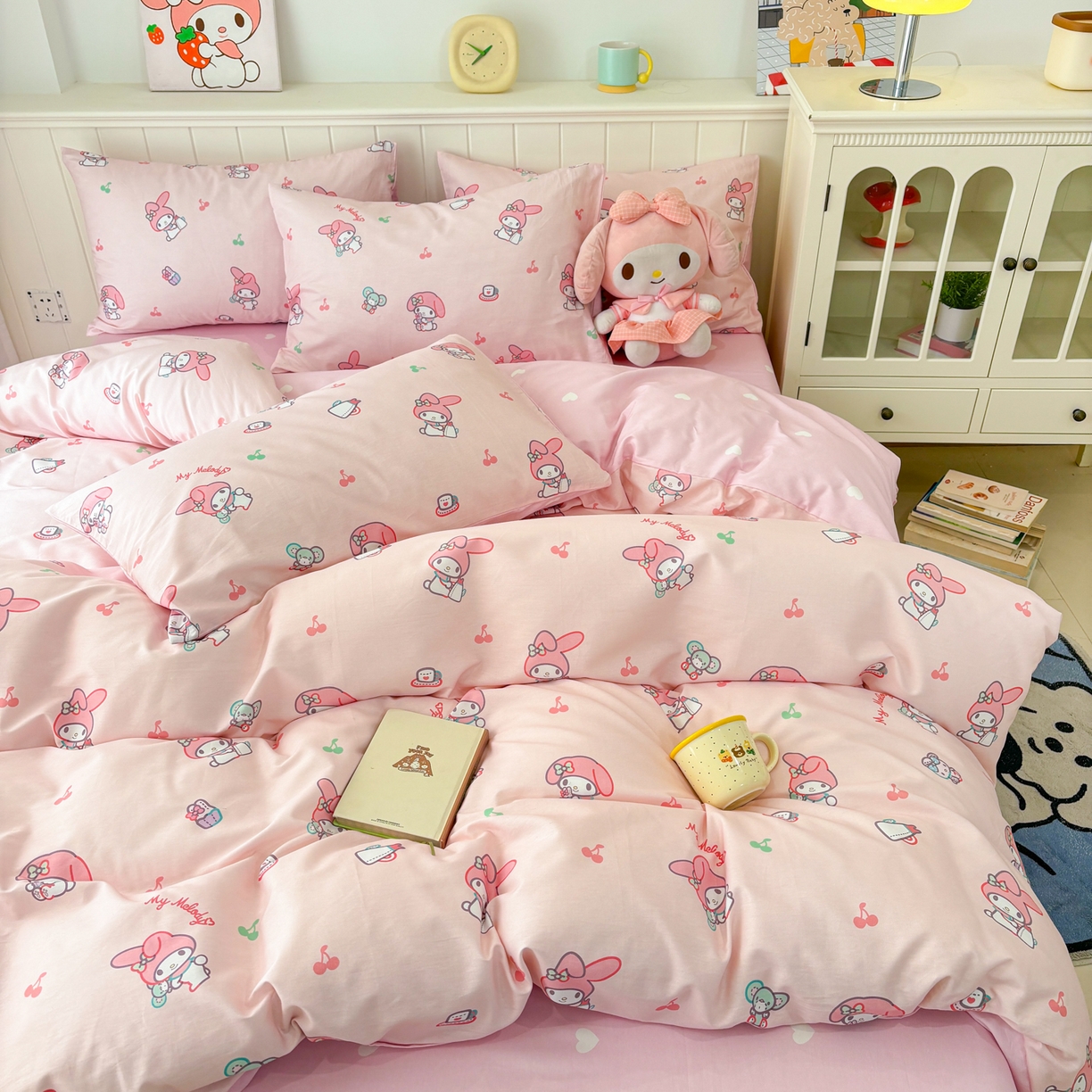 91家纺网 家纺一手货源 找家纺 孩子王家纺 2026新款卡通A类全棉纯棉正版授权小版三丽鸥系列四件套（含防伪码）软糖美乐蒂